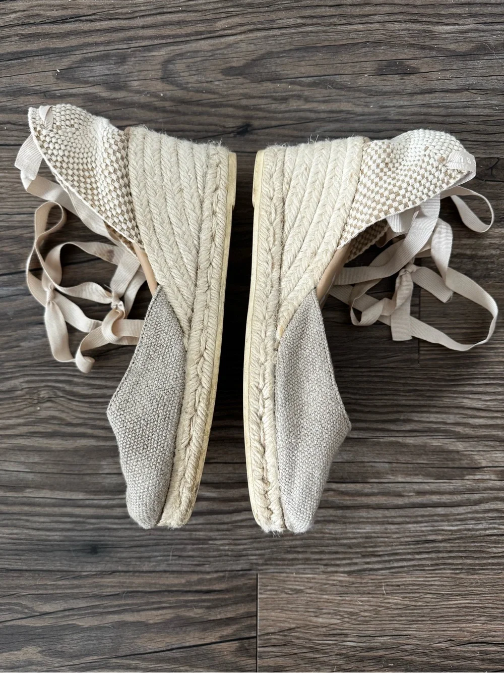 Manebi Natural Lace-Up Espadrille Flats - Cream